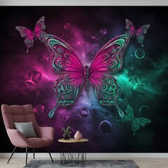 Fototapeta premium Cosmic Butterflies: A Digital Dreamscape AI Generated