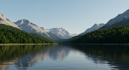 Fototapeta premium Mountain Lake Serenity: A Mirror's Reflection AI Generated