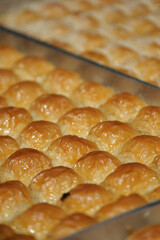turkish baklava on a tray at a bakery