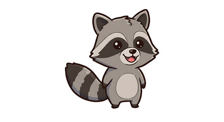 Obraz premium Cute raccoon cartoon character standing with a happy smiling expression