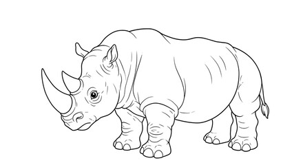 Fototapeta premium Detailed line art of a rhinoceros standing isolated on a white background