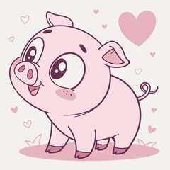 Adorable Cartoon Piglet Illustration Pink Pig with Hearts