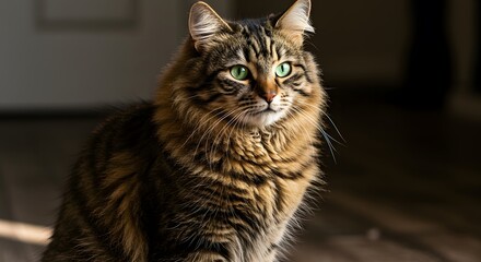 Obraz premium Realistic fluffy tabby cat sitting upright