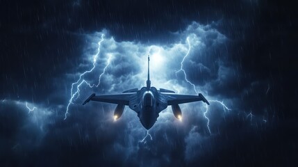 Naklejka premium Jet airplane stormy sky flight