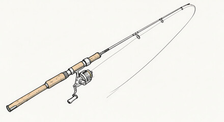 Fishing rod illustration with reel and line for recreational activities
