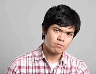 Obraz premium 日本人,男性,20代,イライラしている,シンプルな白い背景,AIモデル,Simple white background,Japanese,Male,Twenties,Irritated,AI Model