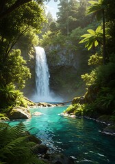 Emerald Waterfall's Embrace AI Generated