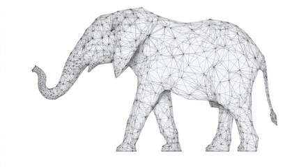 Low-Poly Geometric Elephant on White Background for Creative Design Projects