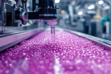 Machine crafting pink glass into delicate figurine.