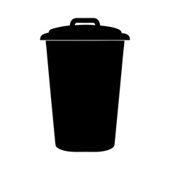 Black silhouette of a trash can with lid, transparent . on a