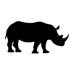 Black Silhouette of a Rhino Standing Tall Against a Plain , transparent . Providing a Striking Contrast