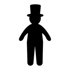 Simple black silhouette of a figure wearing a top hat, transparent . standing on