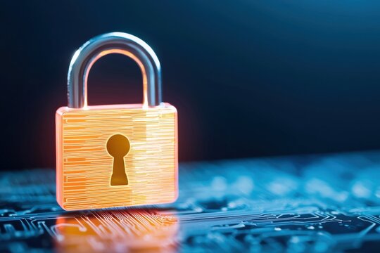 A glowing padlock symbolizing cybersecurity on a digital background.