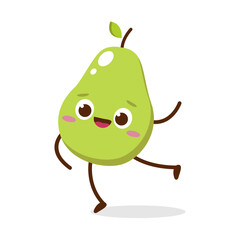 Cute Smiling Green Avocado Character Waving – Kawaii Green Fruit Mascot Vector