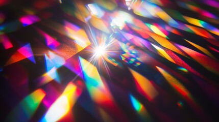 Brilliant prism light refraction with abstract rainbow beams, ideal for sf, digital concepts, visual design, tech or art backgrounds.