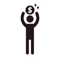 お金を獲得した人のピクトグラムアイコン
