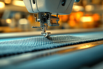 Sewing machine stitching fabric with precision.