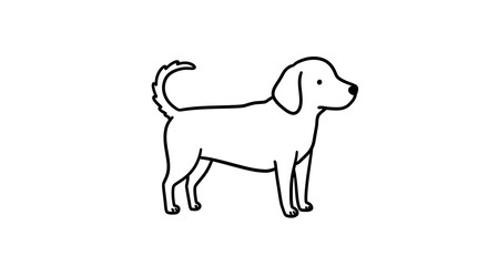 Simple line drawing of a cute dog standing on white background design
