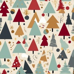 Seamless Flat Design Vector Christmas Pattern with Minimalist Holiday Icons

