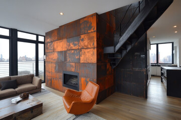 Lavish living room featuring a cozy fireplace, elegant decor, and a spacious wall for artwork or TV. Warm and inviting ambiance.