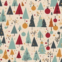 Seamless Flat Design Vector Christmas Pattern with Minimalist Holiday Icons

