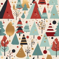 Seamless Flat Design Vector Christmas Pattern with Minimalist Holiday Icons

