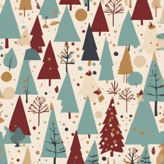 Seamless Flat Design Vector Christmas Pattern with Minimalist Holiday Icons

