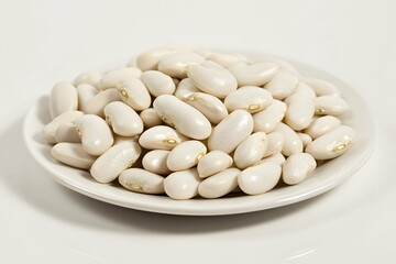 Smooth and Uniform White Beans Highlighted on Pure White Background