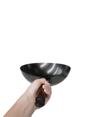 Back view, empty black pan handle PNG transparent.