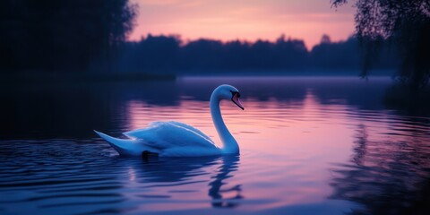 Fototapeta premium Swan lake sunrise reflection