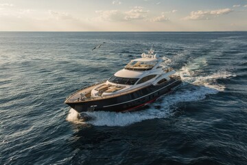 Luxury Speed Boat on Blue Ocean Waters with White Clouds