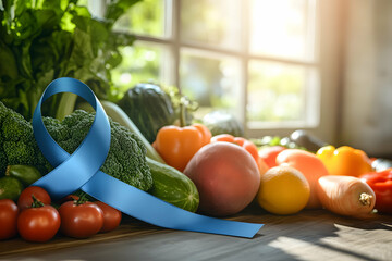 Balanced Diet Concept Featuring Ribbon and Fresh Food Display
