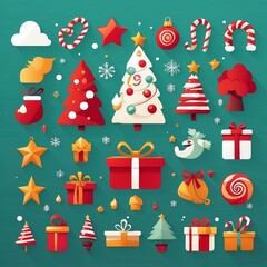 Cheerful Flat Design Vector Christmas Icon Set with Festive Symbols

