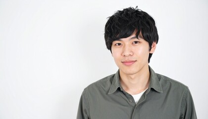 Fototapeta premium 日本人,男性,20代,うっとりしている,シンプルな白い背景,Simple white background,Japanese,Male,Twenties,Enchanted
