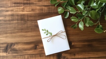 Simple Gift Envelope on Wooden Table with Greenery