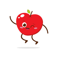 Cute Smiling Red Apple Character Waving – Kawaii Red Fruit Mascot Vector