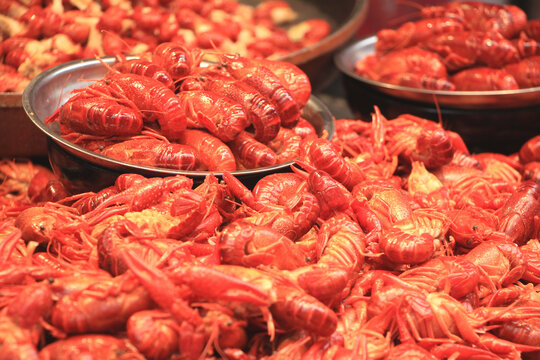 Red Swamp Crayfish Being Sold as Snack in Changsha, China