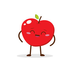 Cute Smiling Red Apple Character Waving – Kawaii Red Fruit Mascot Vector