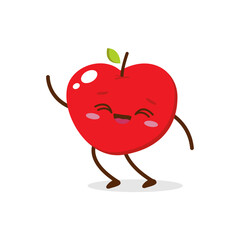 Cute Smiling Red Apple Character Waving – Kawaii Red Fruit Mascot Vector