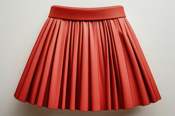 Red leather skirt with pleat detailing, paired with black stiletto heels on a minimalist white background.