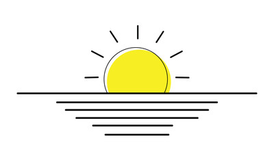 Vector isolated one single simplest sun with waves landscape colorless black and white contour line easy drawing .Vector Illustration .EPS 10 . 