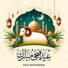 Eid ul adha mubarak poster for social media template and design created with generative ai	