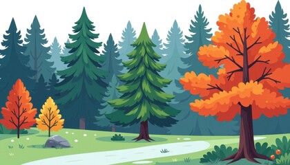 Fototapeta premium Serene Autumn Forest Scene Colorful Trees and Winding Path Perfect for nature themed projects or fall inspired designs