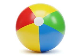 Fototapeta premium A colorful beach ball with red yellow green and blue hues isolated on white background