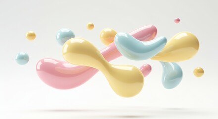 3D colorful swirl design with floating spheres on bright white background