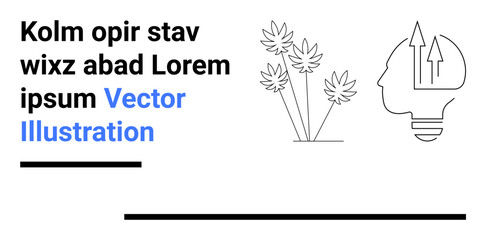 Minimalist design of a plant, human head with arrows pointing upward, placeholder text. Ideal for innovation, growth, nature, leadership, wellness, sustainability simple landing page