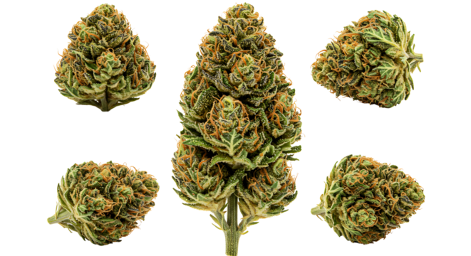 Cannabis Bud with Trichomes Isolated on Transparent Background


