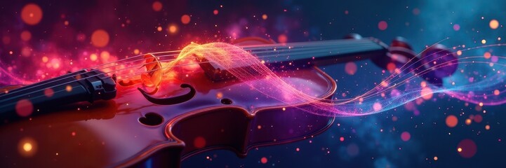 Intertwined notes, vibrant hues, violin & piano forms, illustration, pattern, aesthetic