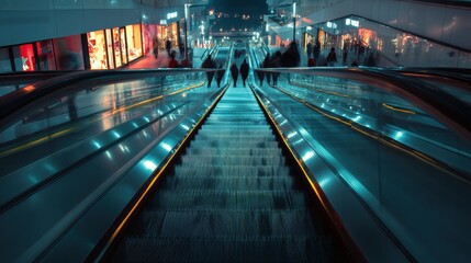 People customer transport on escalator at urban shopping mall, Department store business, financial economy,city life, tourist traveler lifestyle,Motion blur,copy space.