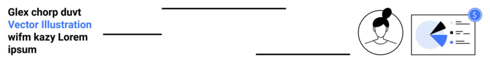Female user avatar connected to data analytics screen featuring pie chart and metrics notification. Ideal for analytics, UX design, web applications, dashboards, team management, business tools
